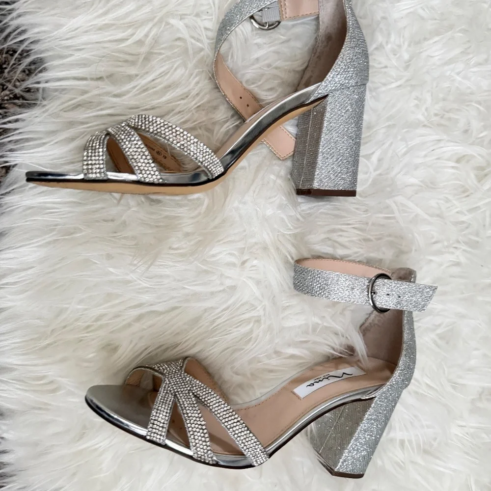 Silver rhinestones heels sandals - Picture 3 of 7